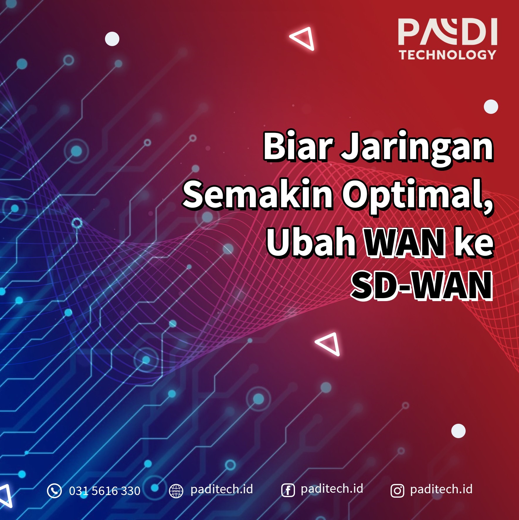Kini saatnya ubah WAN ke SD-WAN! Biar jaringan Anda semakin optimal bersama layanan Managed SD-WAN dari Padi Custom Solution by Padi Technology.